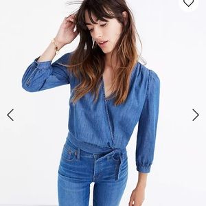Madewell Denim Wrapped Top size M